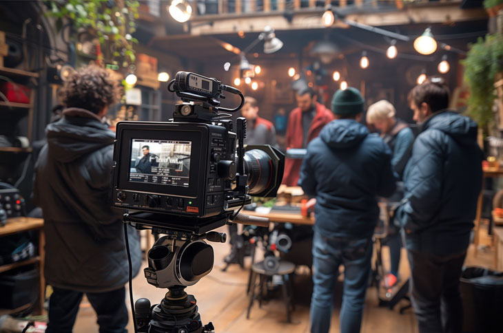 Photo d'une équipe sur le plateau d'un tournage audiovisuel